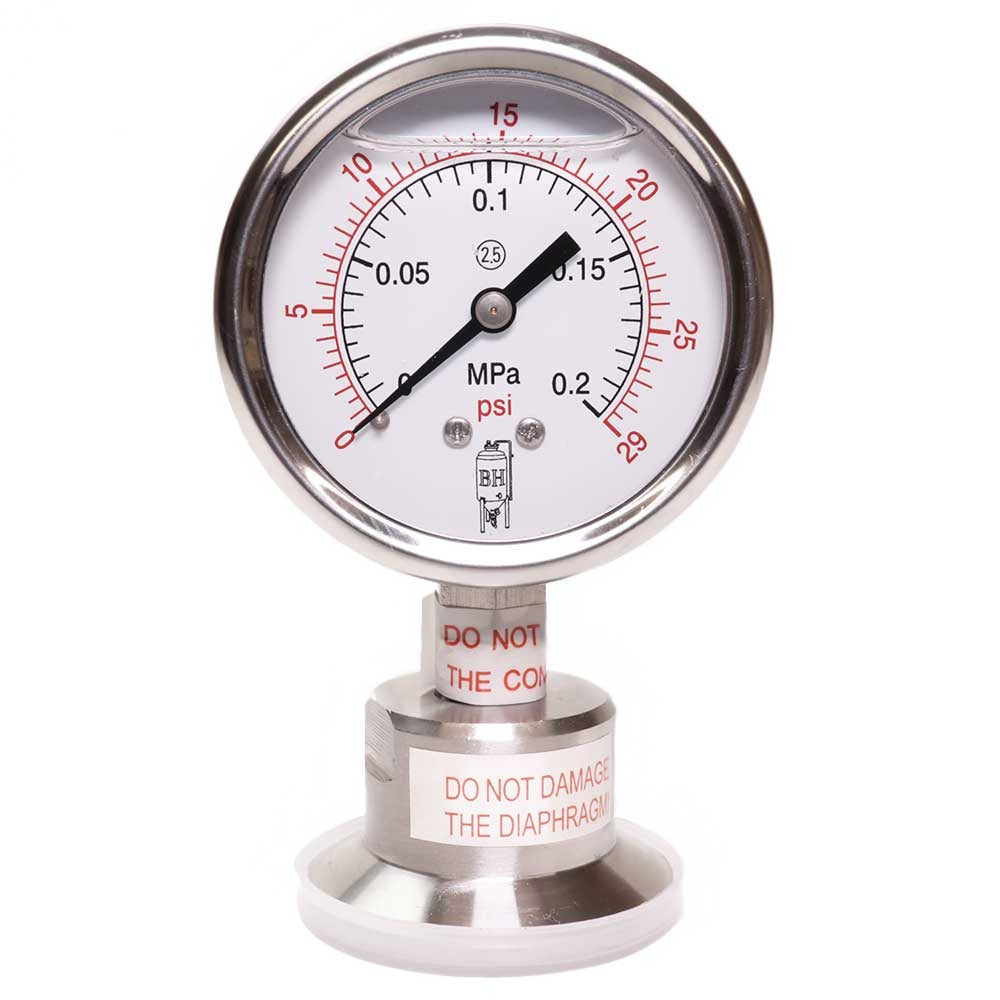 1.5" Tri Clamp Pressure Gauge - 0-29PSI - Bottom Mount