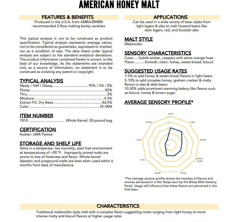 Briess American Honey Malt - 50 lb. Bag