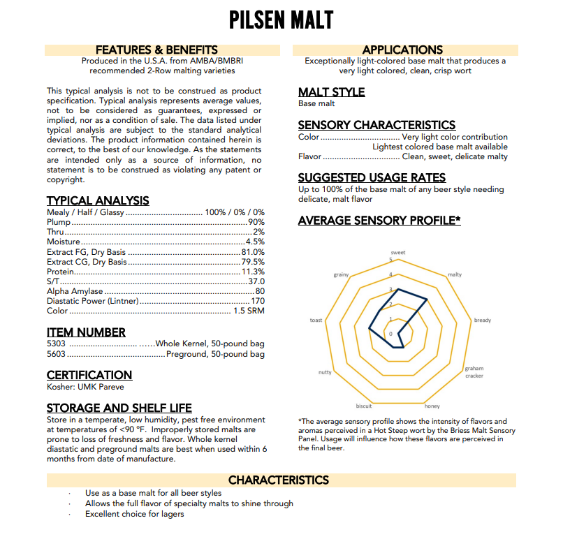 Briess Pilsen Super Sac - 2000 lbs
