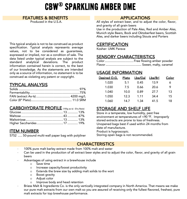 Briess Sparkling Amber DME - 50 lb.