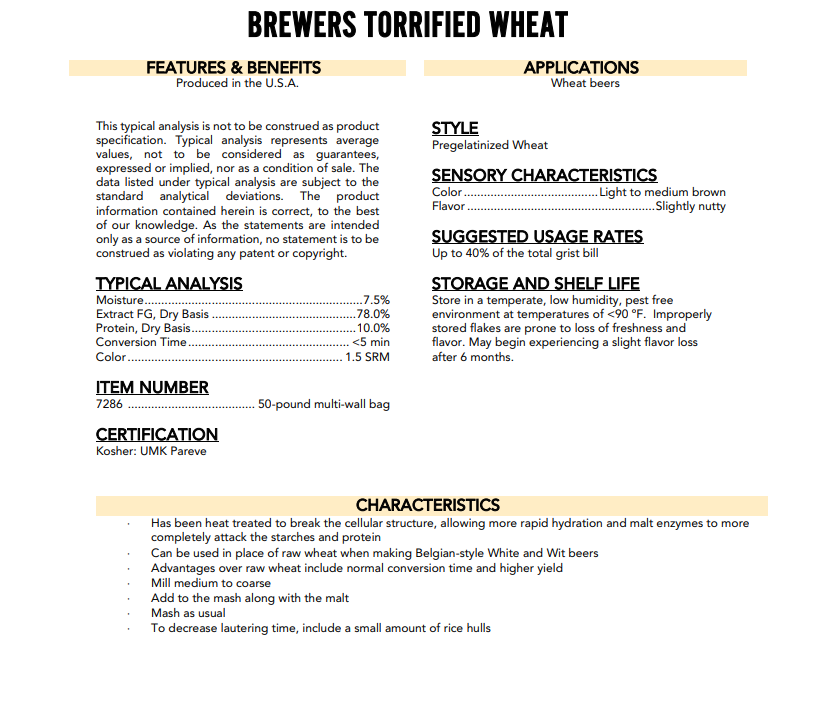Briess Torrified Wheat - 50 lb. Bag