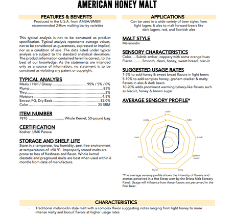 Briess American Honey Malt - 50 lb. Bag