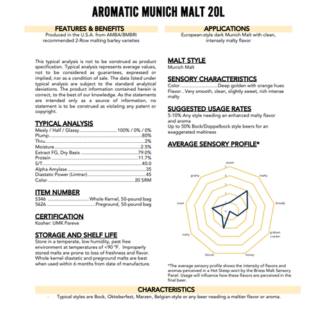 Briess Aromatic Munich Malt 20L - 50 lb. Bag