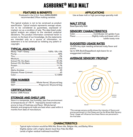 Briess Ashburne Mild Malt - 50 lb. Bag