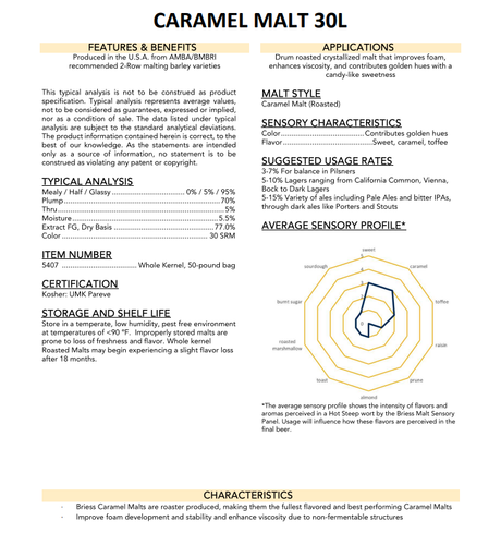 Briess Caramel 30L - 50 lb. Bag