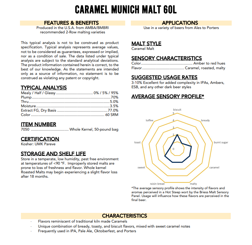 Briess Caramel Munich 60L - 50 lb. Bag