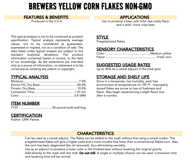 Briess Flaked Corn - 50 lb. Sack