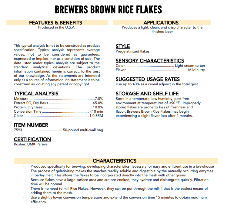 Briess Flaked Rice - 50 lb. Sack