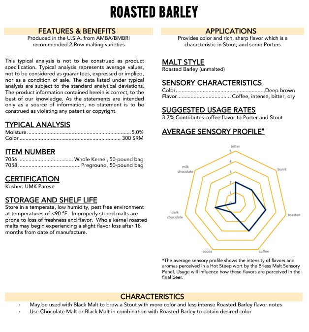 Briess Roasted Barley - 50 lb. Bag