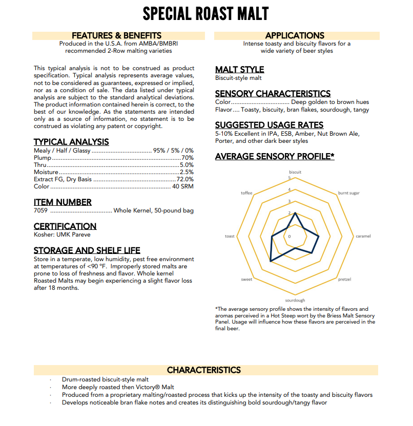 Briess Special Roast Malt - 50 lb. Bag
