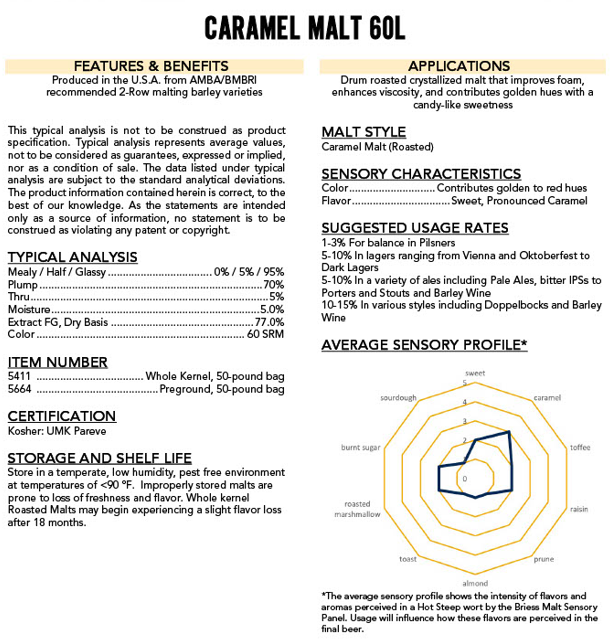 Briess Caramel 60L - 50 lb. Bag