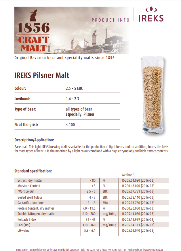 IREKS Pilsen Malt - 55 lb. Bag