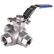 1/2" FPT 3 Way Ball Valve - L Port - Stainless Steel