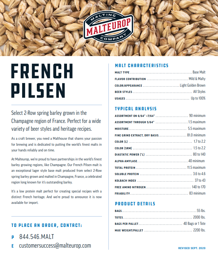 Malteurop French Pilsen Malt - 55 lb.